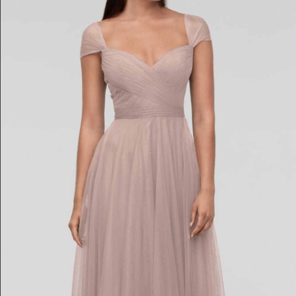 Full length pink mesh dress
